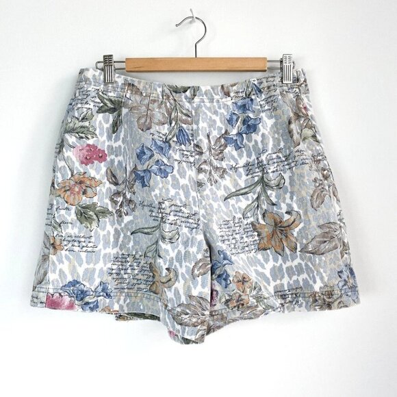 Vintage Stampede  Botanical Print Lightweight Denim Shorts Skort M - Picture 5 of 7